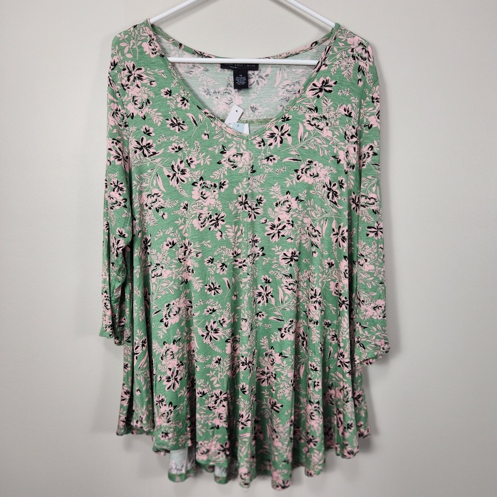 NWT Joan Vass New York Cut & Sewn long sleeve Top Plus Floral‎ Printed Sz 1X